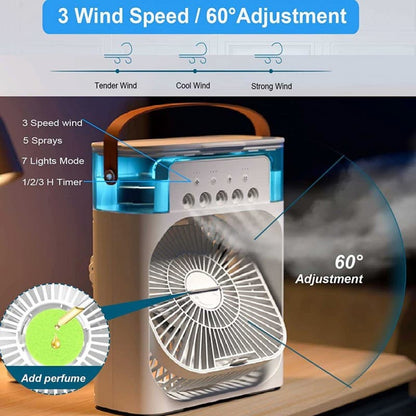 Mini Air Conditioner Fan Premium 3 In 1 Desk Cooling Fan Spray | Free Power Bank